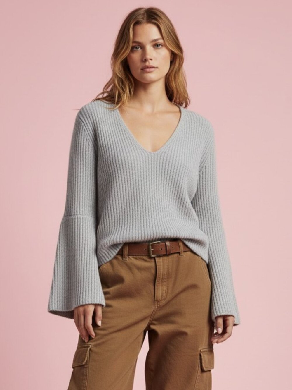 Free People Damsel Sweater V-neck bell sleeves Cropped 100% Cotton